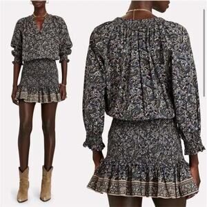 EUC $450 Veronica Beard Karlina Paisley Smocked Mini Dress